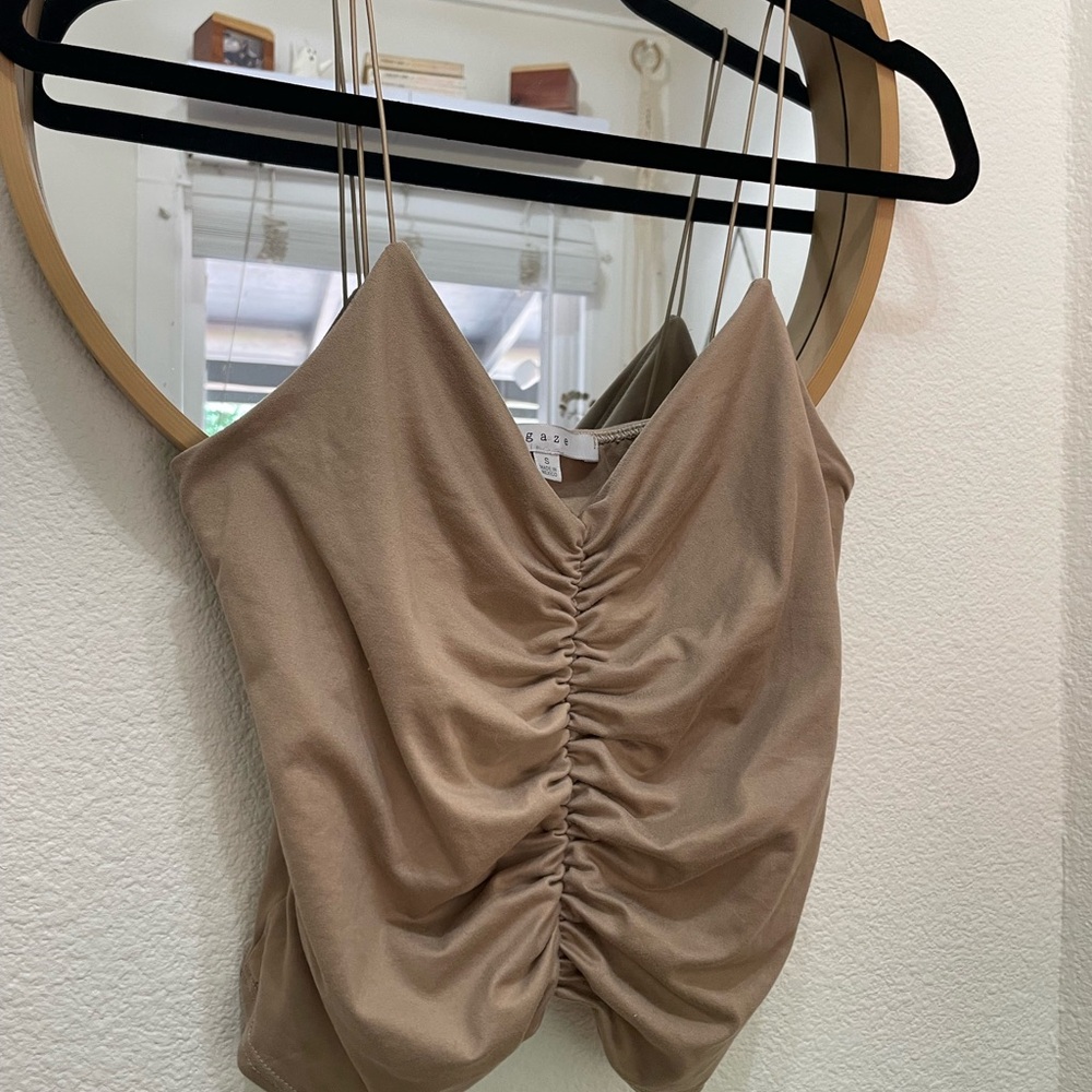 Gaze Tan Ruched Camisole Top Spaghetti Strap